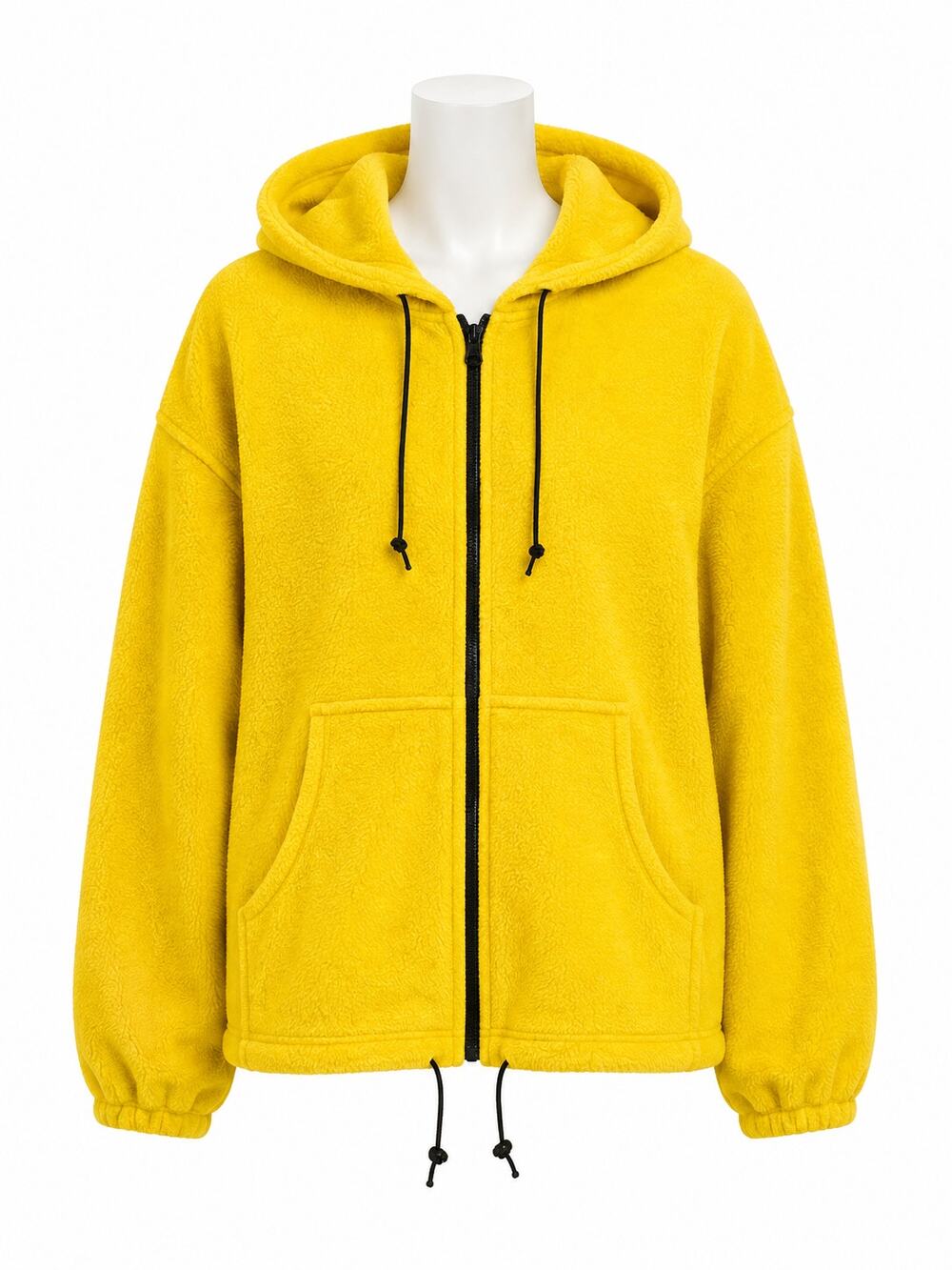 Argee Unisex Yellow Fleece Zip Hoodie Drawstring Cozy Outdoor Streetwear Size L
